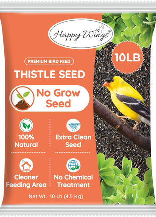 Happy Wings Nyjer/Thistle Seeds Wild Bird Food - 10 Pounds I No Grow Seed I Bird Seed for Wild Birds