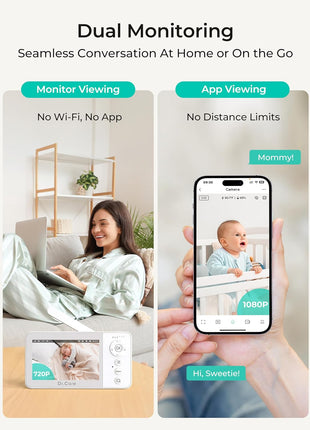 Dr.Care VistaView Lite RB Smart WiFi Baby Monitor - 4inch 720P Split Screen & 1080P Camera App Control, Motion Alerts, 2500mAh Removable Battery, HD Night Vision, 2-Way Talk, Multi-User, Triple Security