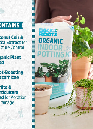 Back to the Roots 100% Organic Indoor Potting Mix (6 Quart), Promotes Healthy Houseplant Growth, Made in The USA