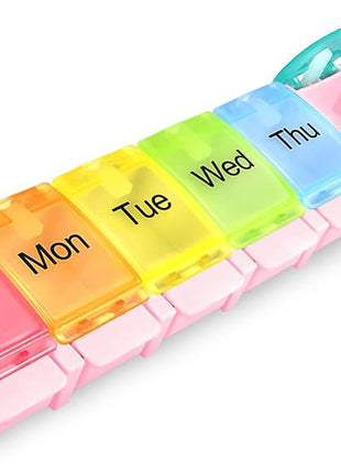 AUVON Weekly Pill Organizer Arthritis Friendly, BPA Free Travel 7 Day Pill Box Case with Spring Open Design and Large Compartment to Hold Vitamins, Cod Liver Oil, Supplements and Medication
