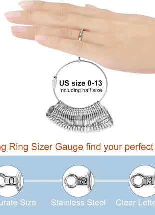 Ring Sizer Measuring Tool Kit, Ring Mandrel Measurer, 27 PCS Premium Steel Measuring Ring Tool, US Ring Size 0-13, 2 PCS Reusable Finger Size 1-17 USA Rings Size with Magnified Glass