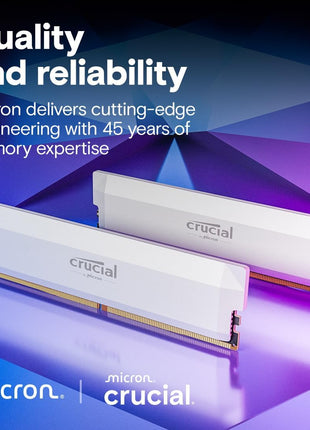 Crucial Pro 32GB DDR5 RAM Kit (2x16GB), CL36 6000MHz, Overclocking Desktop Gaming Memory, Intel XMP 3.0 & AMD Expo Compatible, White - CP2K16G60C36U5W