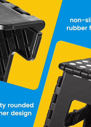 Folding Step Stool 9 Inch, Non-Slip Foldable Stools for Kids, Black | Heavy Duty Collapsible Foot Stool, Lightweight, Holds 300 lb for Toddler/Adults Kitchen Bathroom Bedroom Outdoor, with Handle