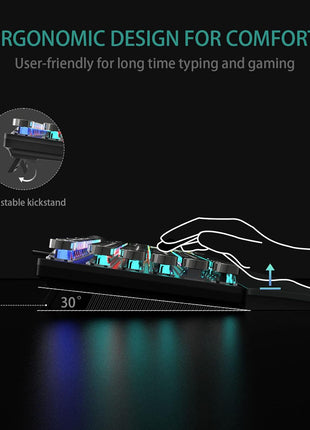 AULA F2088 Typewriter Style Mechanical Gaming Keyboard Wired,Blue Switches,Rainbow LED Backlit,Removable Wrist Rest,Media Control Knob,Retro Punk Round Keycaps,USB Wired Computer Keyboard