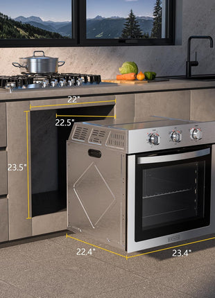 Empava 24" 2.5 cu ft Single Electric Wall Oven, Mechanical Knobs, 24WOE40L | 2.5 cu ft Capacity, Basic Broil & Bake, Mechanical Knob Controls, Stainless Steel Finish, 3-Layer Tempered Glass