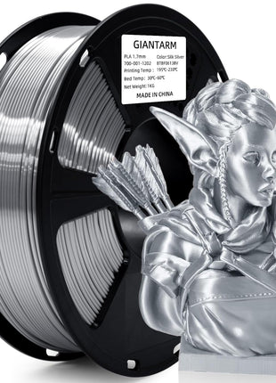 GIANTARM Silk Metallic Silver PLA 3D Printer Filament 1kg Spool, 1.75mm Dimensional Accuracy 0.03mm, 1080 Feet per Roll, Vacuum Packaging