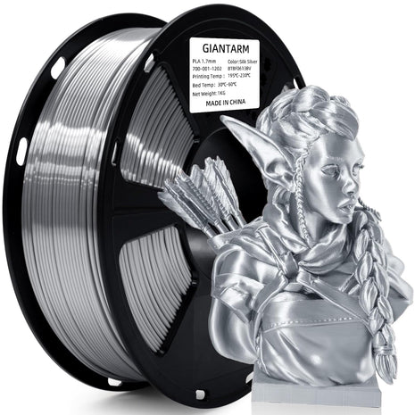 GIANTARM Silk Metallic Silver PLA 3D Printer Filament 1kg Spool, 1.75mm Dimensional Accuracy 0.03mm, 1080 Feet per Roll, Vacuum Packaging