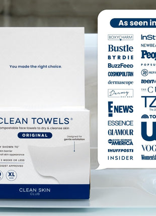 Clean Skin Club Clean Towels XLｮ, 100% USDA Biobased Face Towel, Disposable Face Towelette, Eczema Association Accepted, Makeup Remover Dry Wipes, Ultra Soft, 1 Pack, 50 Ct