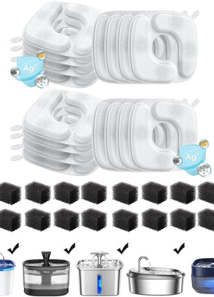 Veken Cat Water Fountain Filters, 8 Pack Replacement Filters & 8 Pack Replacement Pre-Filter Sponges Set for 50oz, 84oz, 95oz or 108oz Automatic Pet Fountain Dog Water Dispenser
