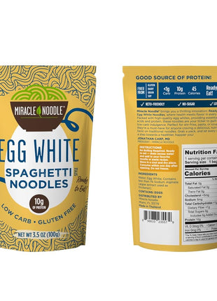 Miracle Noodle Egg White Pasta Variety Pack, 3.5 Oz (Pack of 6), Spaghetti, Vermicelli Angel Hair, Ready to Eat Egg White Noodles, 10g Protein, 45 Calories, 1g Net Carbs Per Serving, High Protein, Keto, Gluten-Free
