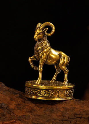 Aries Zodiac Sign Brass Figurine, Vintage Solid Brass Ram Sculpture, Astrology Collectible Statue for Desk, Bookshelf, Office Decor, Retro Gift for Aries Astrology Lovers