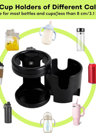 Cup Holder for Uppababy Vista V3, 2-in-1 360° Rotatable Cup Holder, Drink & Bottle Holder Compatible with Nuna, Mockingbird, Evenflo, Fits Bottles & Drink Cups, for Stroller, Wheelchair, Bike