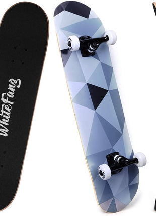 WhiteFang Skateboards for Beginners, Complete Skateboard 31 x 7.88, 7 Layer Canadian Maple Double Kick Concave Standard and Tricks Skateboards for Kids and Beginners