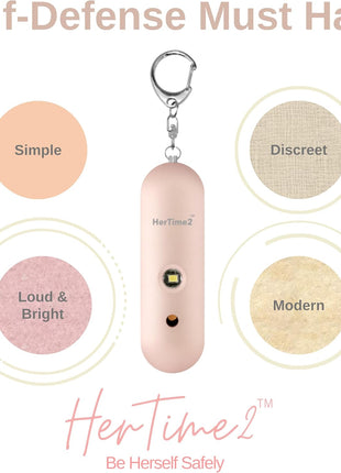 HerTime2 Personal Safety Alarm  - Travel Safe Waterproof  - Gift for Women College Girls  - Self Defense Keychain  - Extra Loud Siren  - Strobe Light  - Cute Key Chains Protection (Rose Gold)