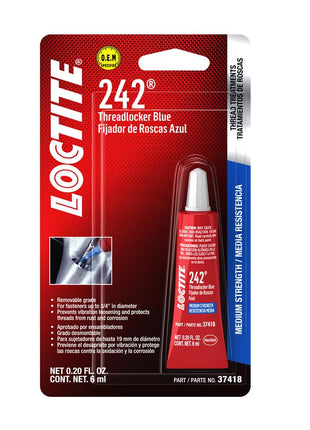 LOCTITE 242 Threadlocker for Automotive: High-Temp, Medium-Strength, Anaerobic | Blue, 6mL Tube (PN: 37418 - 487229)
