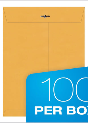 Quality Park 9 x 12 Clasp Envelopes with Deeply Gummed Flaps, Great for Filing, Storing or Mailing Documents, 28 lb Brown Kraft, 100 per Box (QUA37890)