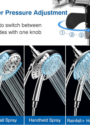 Shower Head with Handheld High Pressure: INAVAMZ Hand Held Shower Head & Rain Shower Head 2-IN-1 Shower Head with 59 inch Rotatable Stainless Steel Hose, Shower Trim Systems
