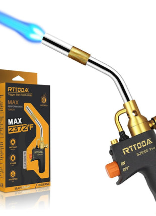 RTTOOA Propane Torch Head, GJ-8000pro High Intensity Torch Head, Trigger Start Gas Torch Kit for Propane, Pencil Flame Welding Torch Fuel by Mapp/Map/Propane, Soldering, Cooking(CSA Certified)
