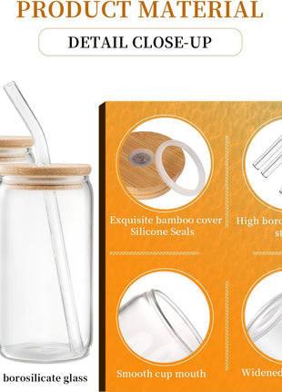 DWTS DANWEITESI Glass Cups with Lids and Straws 4 pcs,16oz Drinking Glasses Set for Coffee Bar Accessories,Iced Coffee Cups with Lids,Matcha Cup Glass Tumbler Reusable for Gifts