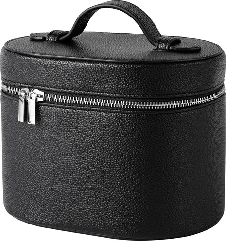 Makeup Bag Vanity Case with Divider and Handle, Aesthetic Makeup Bags, Waterproof PU Leather Toiletry Bag for Women Girls, Portable Cosmetic Organizer Bag (03Black)