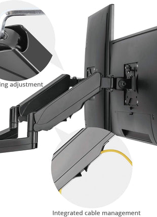 SIIG Dual Arm Monitor Wall Mount for 17 inch to 32 inch Screens, Up to 17.6lbs per Monitor, Heavy Duty Aluminum Gas Spring with Rotation, Tilt, Swivel, VESA 75x75 or 100x100 (CE-MT2M12-S1)