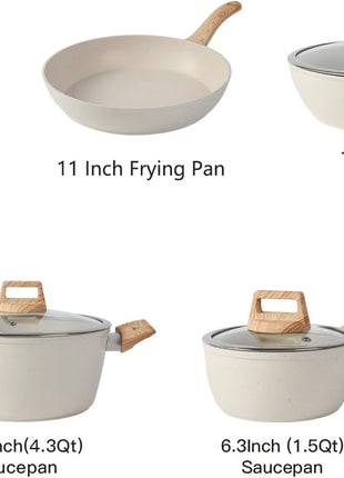 16PCS Pots and Pans Set Non Stick Cookware JueGo De Ollas Para Cocina | Beautiful Great Value Food Cooks Evenly Cleans Easily With Frying Pan