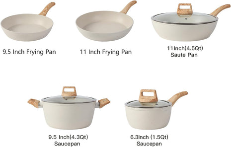 16PCS Pots and Pans Set Non Stick Cookware JueGo De Ollas Para Cocina | Beautiful Great Value Food Cooks Evenly Cleans Easily With Frying Pan