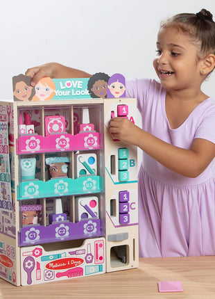 Melissa & Doug Sort, Stock, Select Beauty Kiosk Vending Machine Play Set, Pretend Makeup Wooden Toy for Boys and for Girls 3+ - FSC Certified