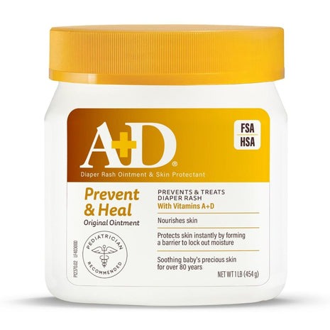A+D Original Diaper Rash Ointment, Prevents & Protects Diaper Rash, Moisturizes & Heals Dry Skin With Vitamins A&D, 16oz Jar