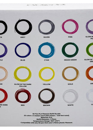 SCRIB3D Pen Filament Refills, 20 Colors, 320 Feet, 1.75mm PLA, Works with SCRIB3D, PIKA3D, MYNT3D and Most Other 3D Printing Pens