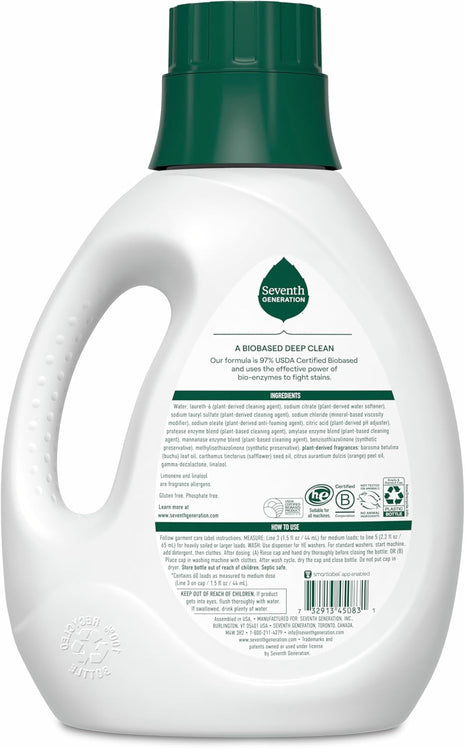Seventh Generation Liquid Laundry Detergent, Fresh Citrus Scent, 60 Loads, Fights Stains, 90 Fl Oz