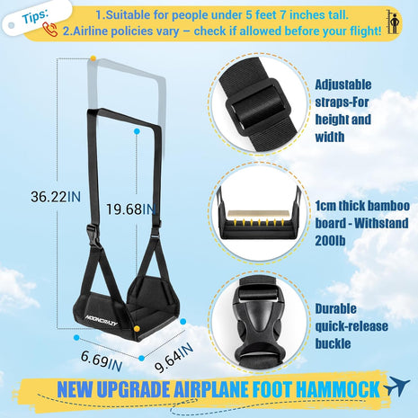 Airplane Foot Fammock, No Collapse Thickened Bamboo Plane Foot Rest Travel | Portable Airplane Foot Sling Wing with Thickened Foam & Carry Bag, Long-Flight Travel Essential Designed to Relax Your Feet