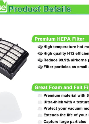 Anewise Filter Replacement for Shark Navigator Lift Away Deluxe Professional Vacuum ZU503AMZ NV350 NV351 NV352 NV355 NV357 NV360 NV370 UV440 UV540, Parts xFF350 & xHF350, 1 HEPA + 2 Pre Felt Filters