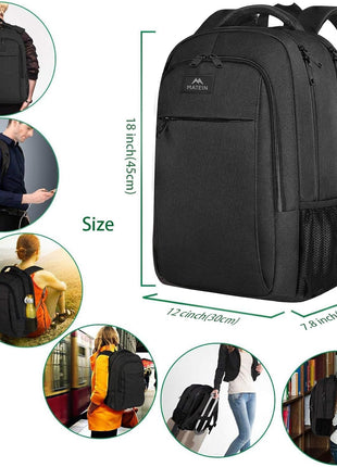 MATEIN Business Laptop Backpack, 15.6 Inch Travel Work Bag for Men Women | Water Resistant Daypack, Personal Item Bag Size, Anti Theft Pocket, Luggage Strap, Computer Backpack for Work College, Black