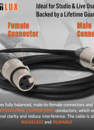 Gearlux XLR Microphone Cable, Fully Balanced, Male to Female, 25 Feet - 2 Pack