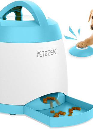 PETGEEK Automatic Dog Treat Dispenser, Puzzle Memory Training Activity Toy- IQ Training Dog Button Feeder, Remote Button Treat Dispenser for Dogs (Upgrade Blue)