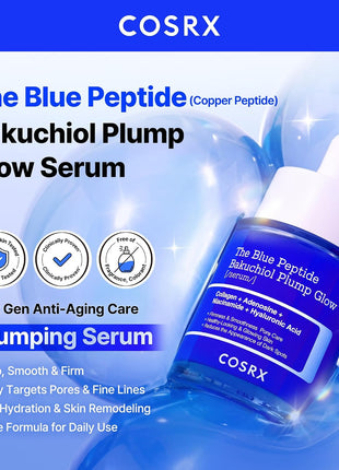 COSRX The Blue Copper Peptide Bakuchiol Serum, Glow & Plumping, 1.69 Fl Oz