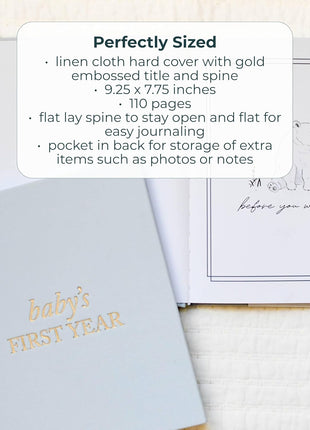Duncan & Stone Baby Book First Year Memory Keepsake, Linen, Cream | Record milestones, photos & ultrasounds in a 112-page linen baby book; a boy or girl new mom keepsake gift