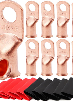 TKDMR 10 PCS 1/0 AWG - 3/8" Battery Cable Lugs Copper Wire Ring Terminals | UL,4:1 Heat Shrink Cable Ends,Wiring Connector Terminal End,Electrical Crimp Connectors