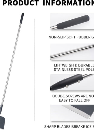 Flat Shovel with Adjustable Handle, 59 in Floor Scraper, Ice Scraper, Garden Cleaning Scraper, Ice Chopper, Snow Shovel, Multifunctional Weed Remover Tool for Walkway Driveway
