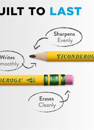 Ticonderoga My First Short Triangular Wood-Cased Pencils, #2 HB Soft, With Erasers, Yellow, 4 Count