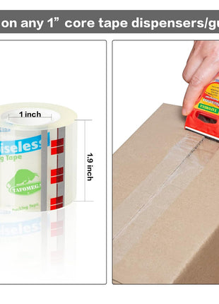 Packing Tape with Dispenser Clear Noiseless Packaging Tape for Shipping Moving Strong Sealing Adhesive Industrial Depot Tapes for Storage 1.96 inch x 33 Yards 1" Core 3 Pack