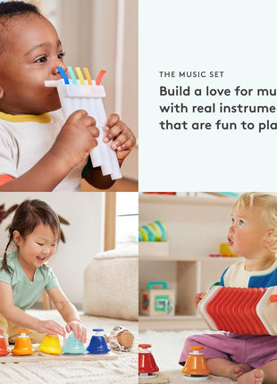 LOVEVERY | The Music Set | 6 Montessori Musical Instruments & Rhythm Book | Educational Toys for Toddlers & Preschoolers | Simple Songs and Play Guide | Ages 18 Months to 4+ Years