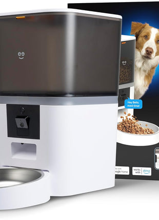 Geeni 6L Smart Pet Feeder with Camera, 1080p HD, Night Vision, Two-Way Audio, Pre-Recorded Messages, WiFi Enabled, Voice Control with Alexa & Google Home, Automatic Cat & Dog Food Dispenser, White