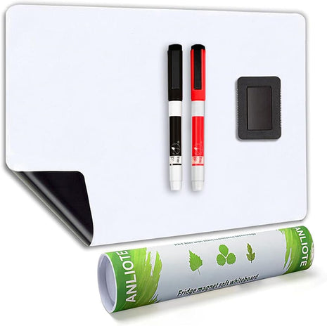 ANLIOTE Magnetic Dry Erase Board Fridge White Board Sheet 20x13 inch, Flexible Large Refrigerator Magnets Whiteboard Planner for Home Kitchen, 2 Markers and Eraser