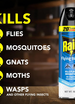 Raid Flying Insect Spray, Outdoor Fresh Scent, Kills Flies, Mosquitoes, and Other Flying Insects on Contact, for Indoor and Outdoor Use, 18oz