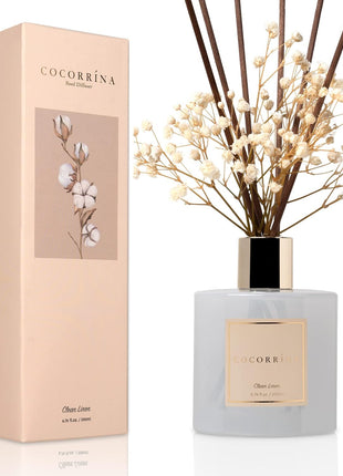 Cocorrína Reed Diffuser Set, Clean Linen 6.7 fl oz Scented Diffuser with Sticks Home Fragrance Reed Diffuser for Bathroom Shelf Decor