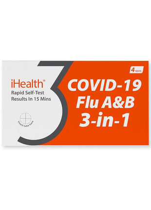 iHealth COVID-19, Flu A&B 3-in-1 Antigen Rapid Test, Results in 15 Minutes, FDA Authorized OTC Flu & COVID Home Test, with Non-invasive Nasal Swab, Easy to Use & No Discomfort (1 Pack, 4 Tests Total)