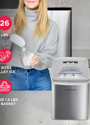 Frigidaire 26 Lbs per Day Portable Compact Maker, Ice Making Machine, Stainless, Medium