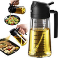 TrendPlain 16oz/470ml Glass Olive Oil Sprayer for Cooking ? 2 in 1 Olive Oil Dispenser Bottle for Kitchen Gadgets and Air Fryer Accessories, Salad, BBQ   Black